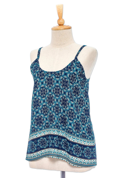 Rayon camisole top, 'Kaleidoscopic World' - Hand Sewn Geometric Rayon Camisole Top from Thailand