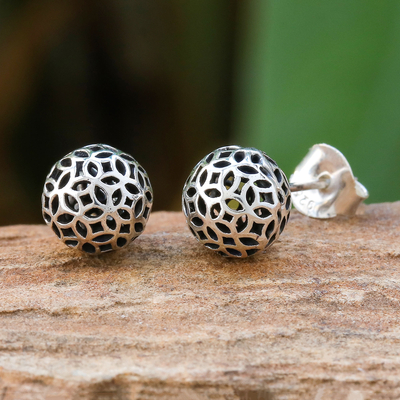 Sterling silver stud earrings, 'Shiny Seeds' - Seed Pattern Sterling Silver Stud Earrings from Thailand
