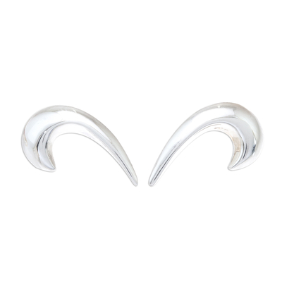 Curved Sterling Silver Button Earrings from Thailand