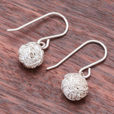 Sterling silver dangle earrings, 'Glistening Nests' - Sterling Silver Wire Dangle Earrings from Thailand