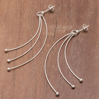 Sterling silver dangle earrings, 'Lovely Swoops' - Curved Sterling Silver Dangle Earrings from Thailand