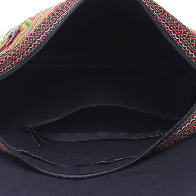 Cotton blend shoulder bag, 'Colorful Hmong' - Geometric Hmong Cotton Blend Messenger Bag from Thailand