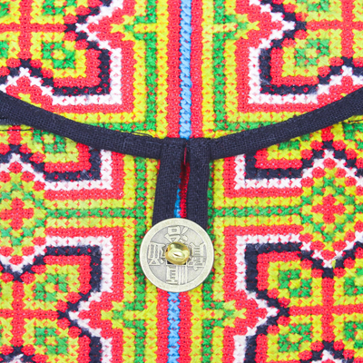 Bolso de hombro en mezcla de algodón - Bolso bandolera geométrica Hmong en mezcla de algodón de Tailandia