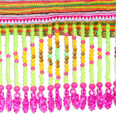 Tragetuch aus Baumwollmischung mit Perlen - Gestreifter Tragetuch aus Hmong-Baumwollmischung aus Thailand