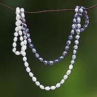 Cultured pearl long strand necklace, 'Blissful Woman in Grey' - Cultured Pearl Long Strand Necklace in Grey from Thailand