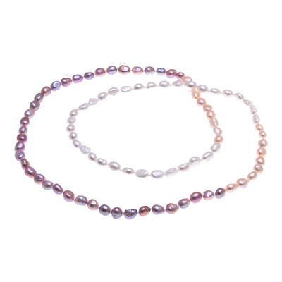 Cultured pearl long strand necklace, 'Blissful Woman in Pink' - Cultured Pearl Long Necklace in Pink from Thailand