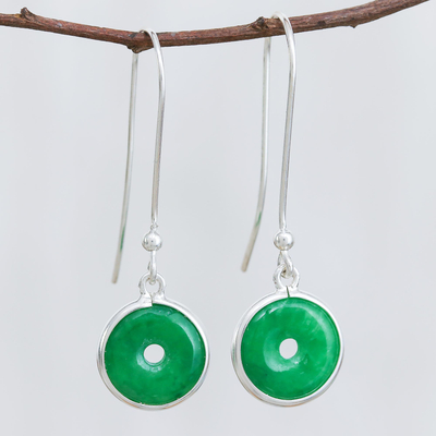 Jade dangle earrings, 'Green Rings' - Circular Jade Dangle Earrings Crafted in Thailand