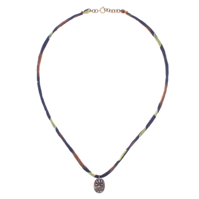 Oval Lotus Flower Brass Pendant Necklace in Orange