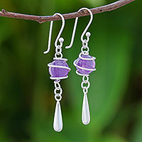 Amethyst dangle earrings, 'Cool Galaxy' - Amethyst Bead Dangle Earrings from Thailand