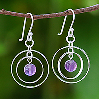 Amethyst dangle earrings, 'Elegant Orbit' - Circular Amethyst Dangle Earrings Crafted in Thailand