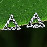 Sterling silver stud earrings, 'Rope Triangles' - Rope Pattern Triangular Sterling Silver Stud Earrings