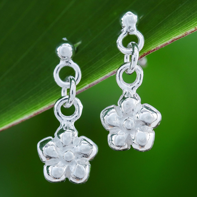 Sterling silver dangle earrings, 'Swinging Flower' - Flower-Shaped Sterling Silver Dangle Earrings from Thailand