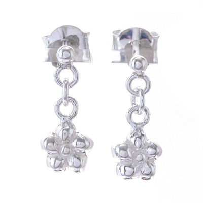 Flower-Shaped Sterling Silver Dangle Earrings from Thailand