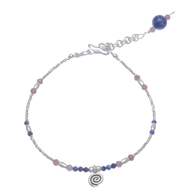 Lapis Lazuli and Tourmaline Beaded Bracelet from Thailand