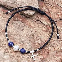 Lapis lazuli beaded bracelet, 'Joyful Faith'