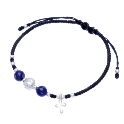 Lapis lazuli beaded bracelet, 'Joyful Faith' - Lapis Lazuli Beaded Bracelet from Thafiland