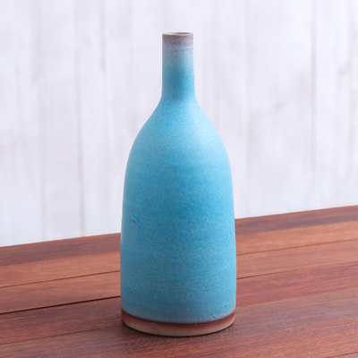 Jarrón de ceramica - Jarrón de cerámica azul claro hecho a mano en Tailandia