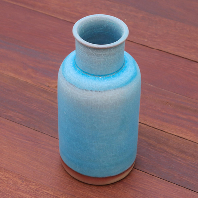 Jarrón de ceramica - Jarrón de cerámica azul cielo hecho a mano en Tailandia
