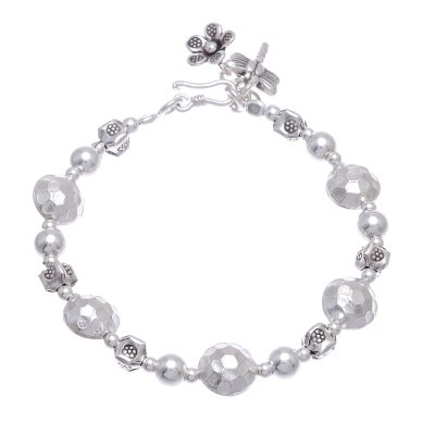 Silver beaded bracelet, 'In the Garden' - Karen Silver Beaded Bracelet Crafted in Thailand