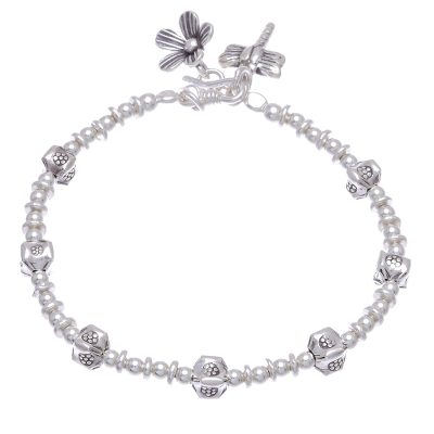 Silver beaded bracelet, 'Garden Dream' - Handmade Karen Hill Tribe Silver Beaded Bracelet