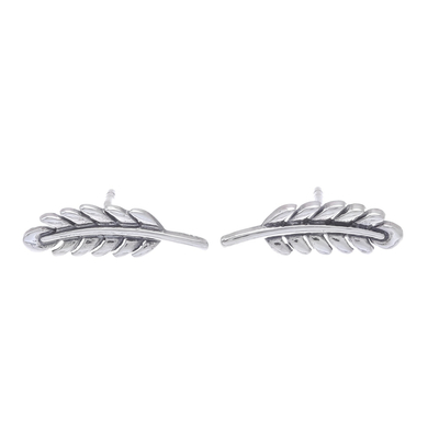 Sterling silver stud earrings, 'Adorable Leaves' - Leafy Sterling Silver Stud Earrings from Thailand