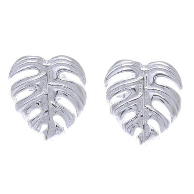 Sterling silver stud earrings, 'Tropical Leaf' - Handcrafted Thai Sterling Silver Leaf Stud Earrings