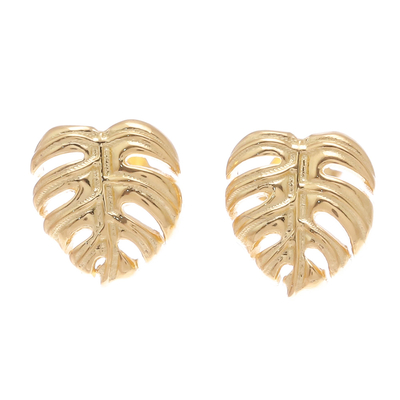 Handcrafted Thai 18k Gold Plated Leaf Stud Earrings