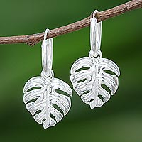 Sterling silver dangle earrings, 'Tropical Leaf'
