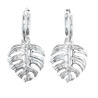 Sterling silver dangle earrings, 'Tropical Leaf' - Handcrafted Thai Sterling Silver Leaf Earrings