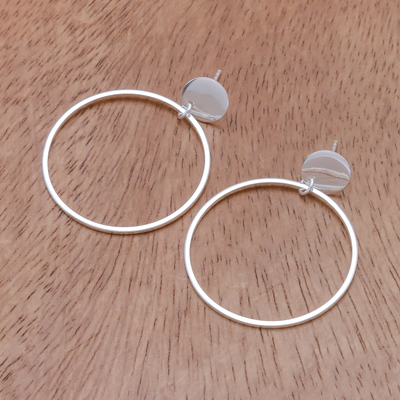 Sterling silver dangle earrings, 'Wondrous Circles' - Round Sterling Silver Dangle Earrings from Thailand