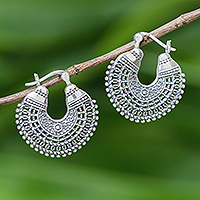Sterling silver hoop earrings, 'Thai Classic' - Patterned Sterling Silver Hoop Earrings from Thailand