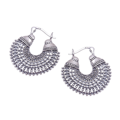 Sterling silver hoop earrings, 'Thai Classic' - Patterned Sterling Silver Hoop Earrings from Thailand
