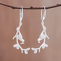 Sterling silver dangle earrings, 'Bird Mother' - Bird-Themed Sterling Silver Dangle Earrings from Thailand