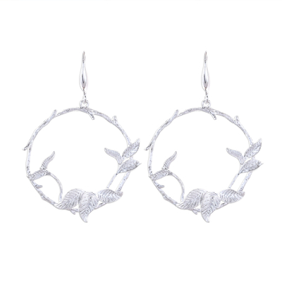 Sterling silver dangle earrings, 'Nature's Rings' - Nature-Inspired Sterling Silver Dangle Earrings