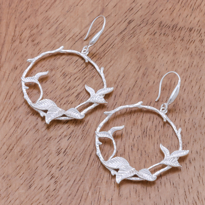 Sterling silver dangle earrings, 'Nature's Rings' - Nature-Inspired Sterling Silver Dangle Earrings