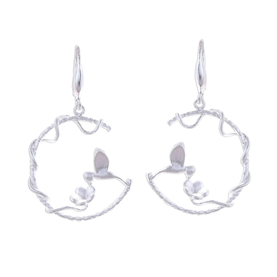 Sterling silver dangle earrings, 'Hummingbird Loops' - Hummingbird-Themed Sterling Silver Dangle Earrings
