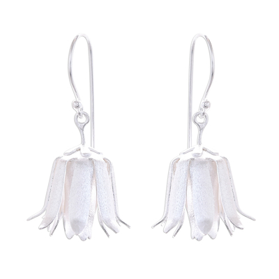 Sterling silver dangle earrings, 'Shy Lotus' - Handcrafted Thai Sterling Silver Floral  Earrings