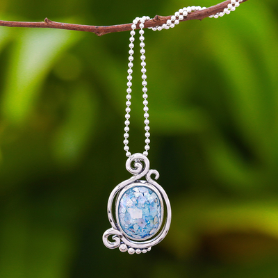 Roman glass pendant necklace, Oval Moon
