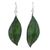 Leather dangle earrings, 'Fanciful Leaves in Green' - Leaf-Shaped Leather Dangle Earrings in Green from Thailand