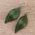 Leather dangle earrings, 'Fanciful Leaves in Green' - Leaf-Shaped Leather Dangle Earrings in Green from Thailand