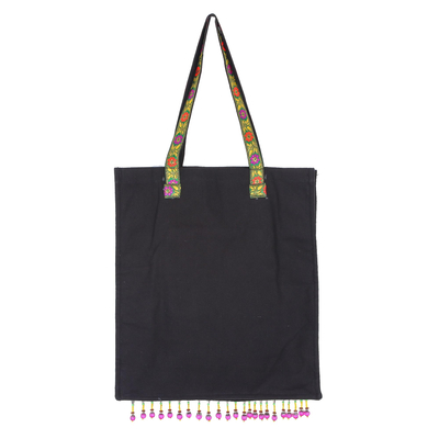 Cotton blend tote, 'Hmong Intricacy' - Hmong Cross-Stitched Cotton Blend Tote from Thailand