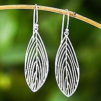 Sterling silver dangle earrings, 'Leaf Silhouette' - Handmade Leaf Earrings in Sterling Silver from Bali