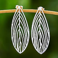 Sterling silver drop earrings, 'Leaf Silhouette' - Leaf Earrings Handcrafted of Sterling Silver in Thailand