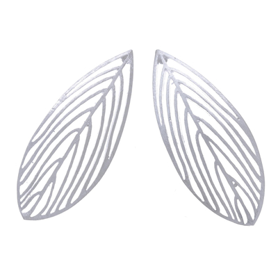Sterling silver drop earrings, 'Leaf Silhouette' - Leaf Earrings Handcrafted of Sterling Silver in Thailand