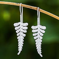 Sterling silver drop earrings, 'Descending Fronds' - Leafy Sterling Silver Drop Earrings from Thailand