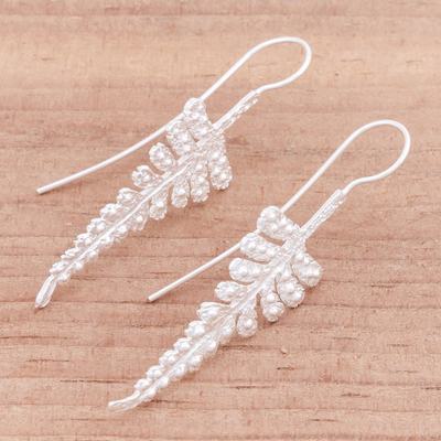 Sterling silver drop earrings, 'Descending Fronds' - Leafy Sterling Silver Drop Earrings from Thailand