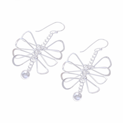 Sterling silver dangle earrings, 'Rainy Beauty' - Petal-Shaped Sterling Silver Dangle Earrings from Thailand