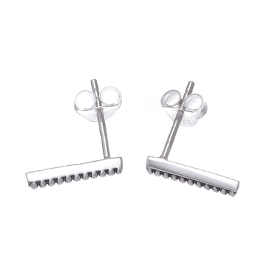 Sterling silver drop earrings, 'Tiny Dots' - Dot Pattern Sterling Silver Drop Earrings from Thailand