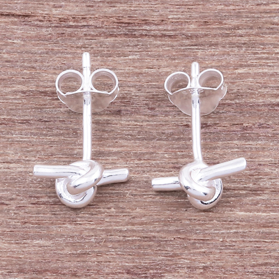Sterling silver stud earrings, 'The Knot' - Knot Pattern Sterling Silver Stud Earrings from Thailand