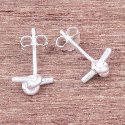 Sterling silver stud earrings, 'The Knot' - Knot Pattern Sterling Silver Stud Earrings from Thailand